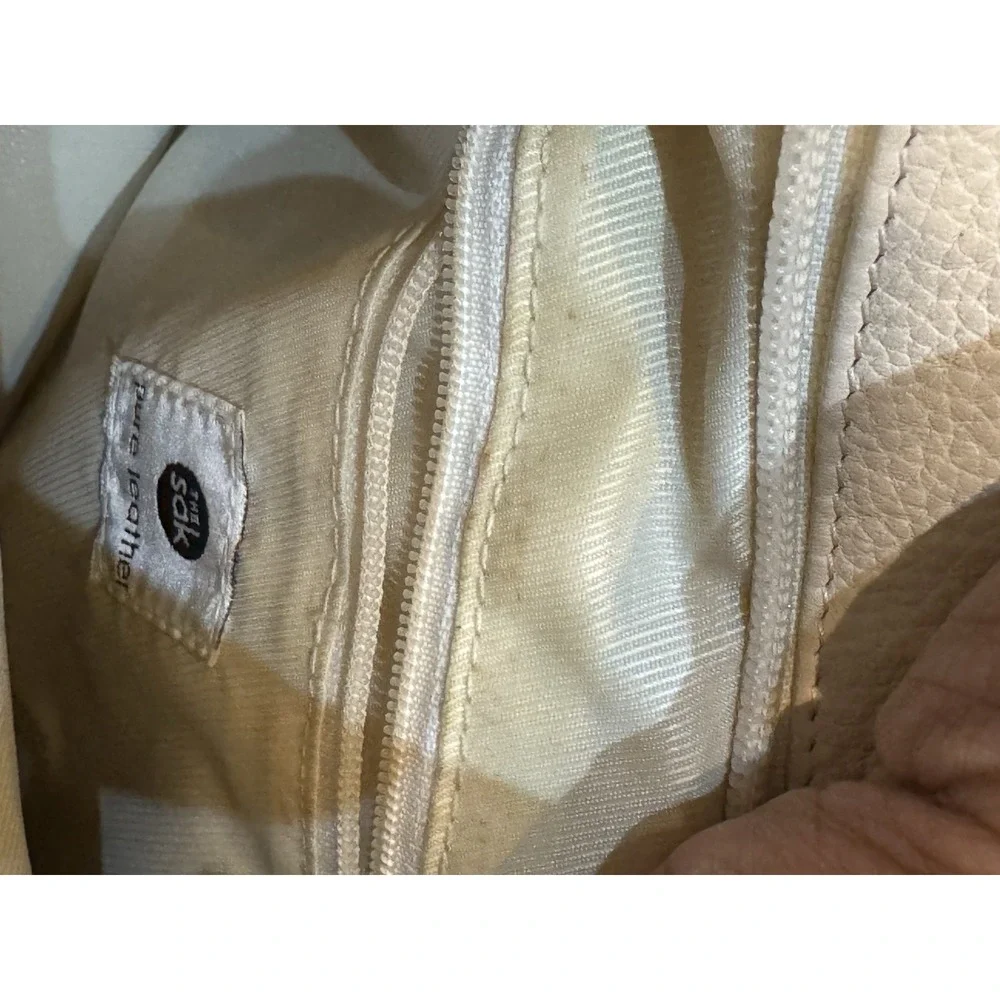 The Sak Cream Purse Shoulder Bag‎ Leather Outside Zipper